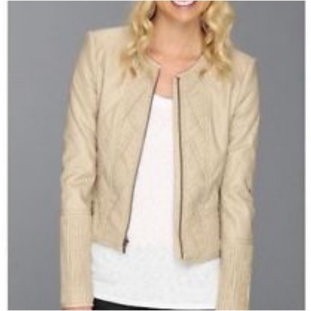BCBGMAXAZRIA Leo Leather Jacket in Light Khaki Size Medium
